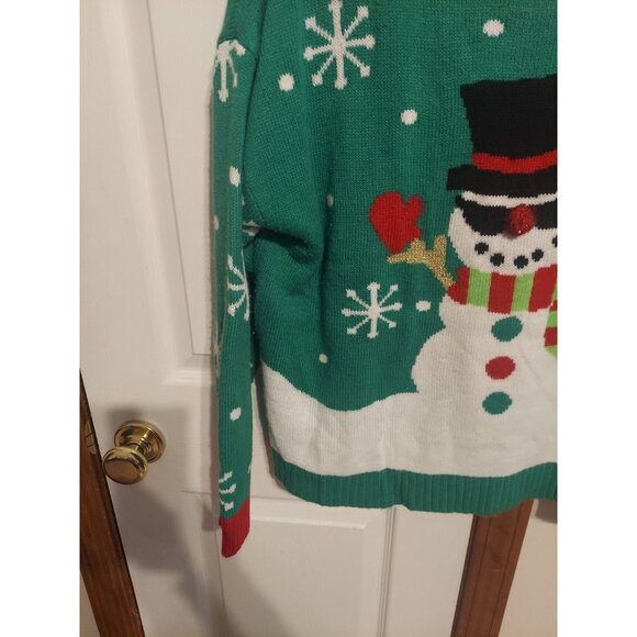 Blizzard Bay Men’s L Green Ugly Christmas Cool Snowman Sunglasses Sweater - Picture 4 of 7